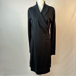 Lauren Jeans Co Sweater Midi Dress Long Sleeve Buckle Trim Black Size M